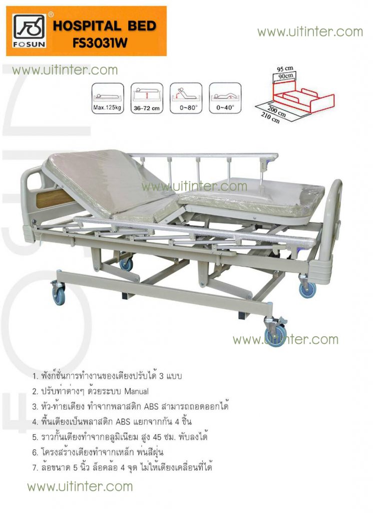 เตียงผู้ป่วย ระบบมือหมุน FOSUN รุ่น FS3031W