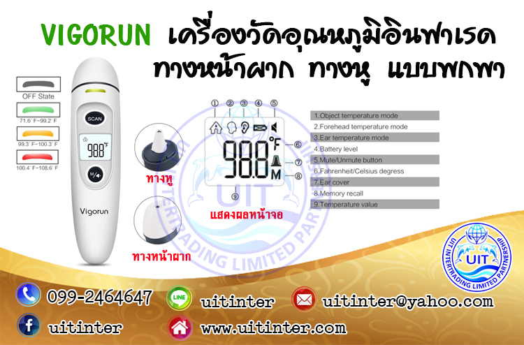 เครื่องวัดอุณหภูมอ อินพาเรด Vigorun แบบพกพา